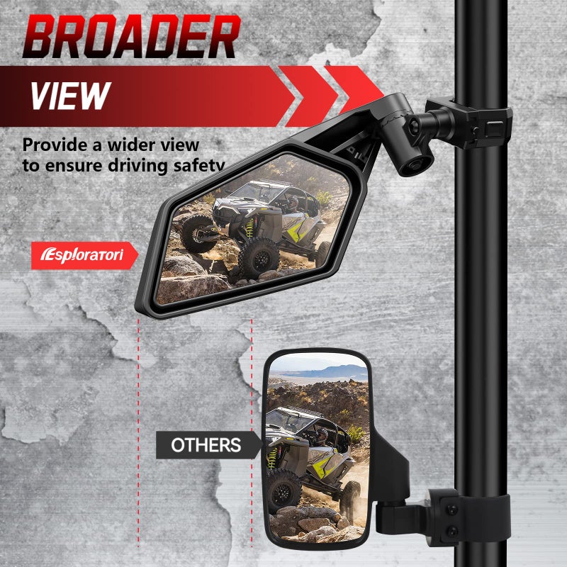 Esploratori UTV Side Mirrors for 1.5""-2"" Roll Bar SXS RZR Side Mirrors with Adjustable Mirror Compatible with Polaris RZR 1000 Can Am Maverick Kawasaki Mule Arctic Cat Wildcat Pioneer Rhino Yamaha YXZ - Image 5